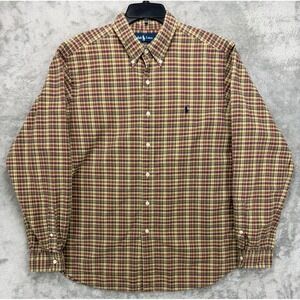 Ralph Lauren Men's Shirt Classic Fit XL Long Sleeve Brown Plaid Button Up